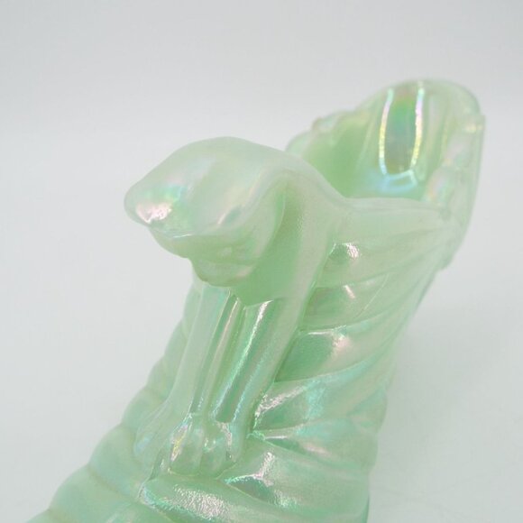 Vintage Fenton Iridescent Jadeite Glass Shoe Cat Head Handmade in USA - Picture 12 of 12